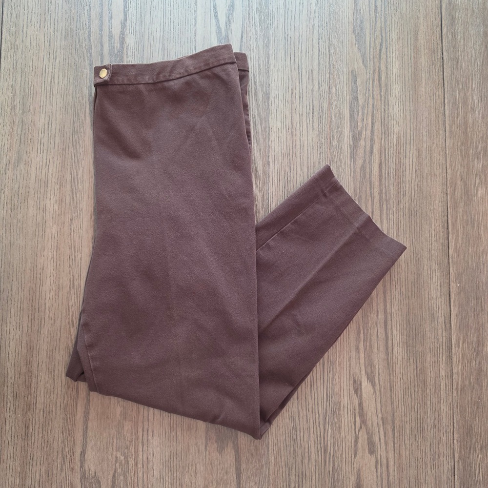 Lauren Ralph Lauren Brown Straight Leg Pants Side Zip Cotton Stretch 22W